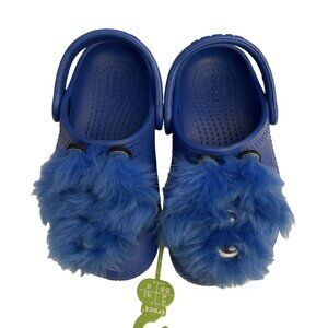 CROCS Toddler Classic I AM MONSTER Kids Blue Fuzzy Clog Shoes Comfort Size C9